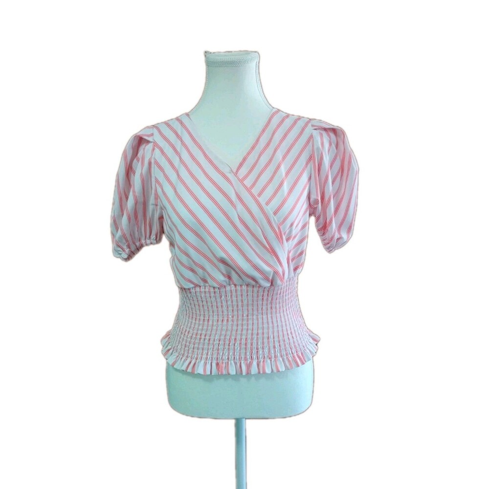 Habitual Shirt Girls Kids 16 Smocked Waist Cropped V Neck Striped Beach Boho
